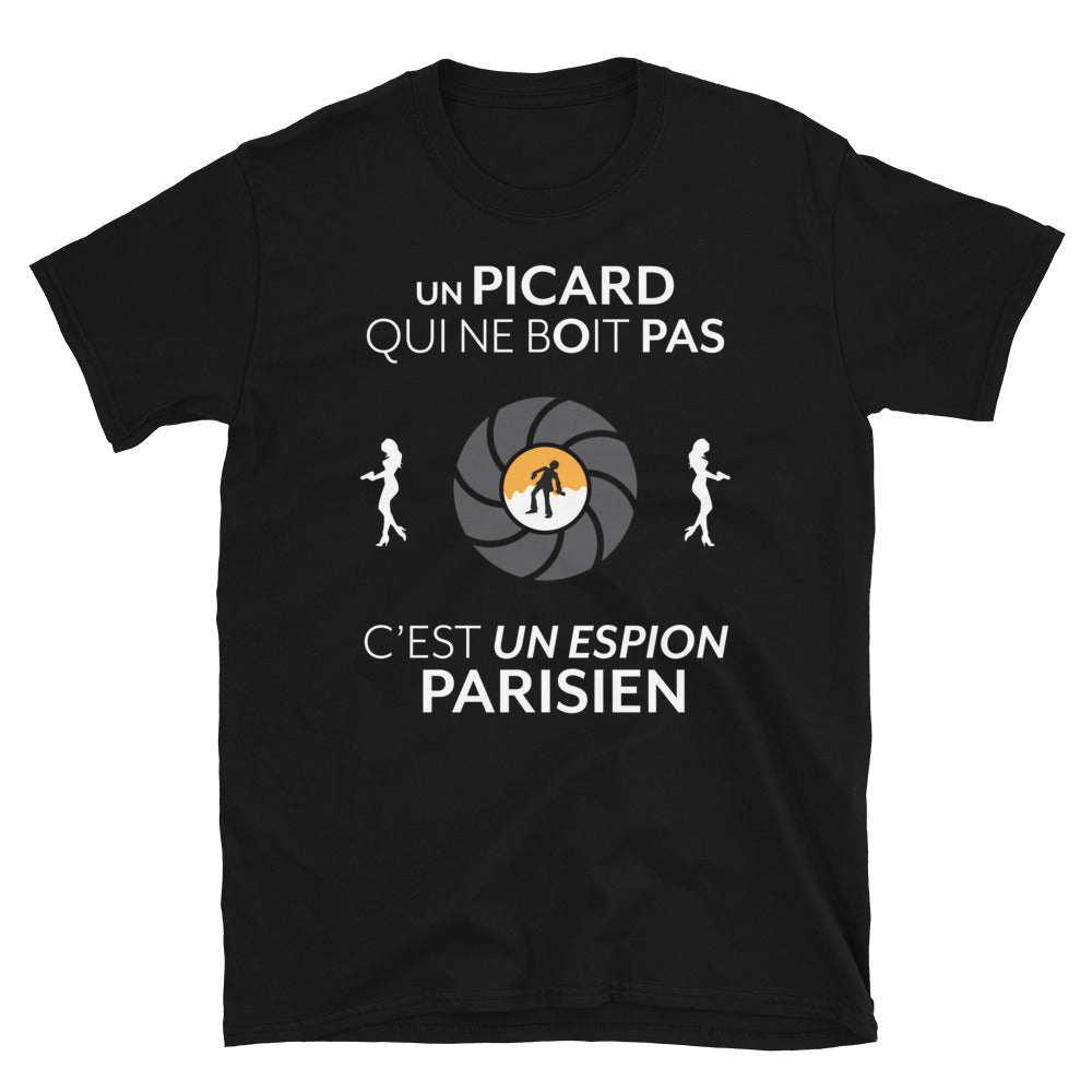 T-shirt Picardie noir - Le gars qui ne boit pas c'est un espion