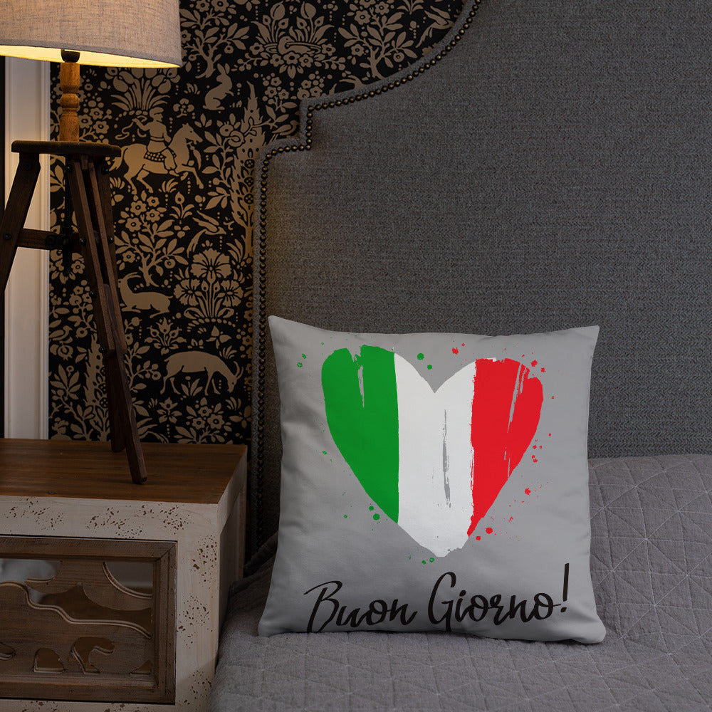 Coeur au couleur du drapeau Italien - Coussin imprimé bongiorno - Ici & Là - T-shirts & Souvenirs de chez toi