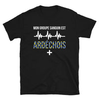 Thumbnail for T-shirt Ardéchois noir - Groupe sanguin humoristique