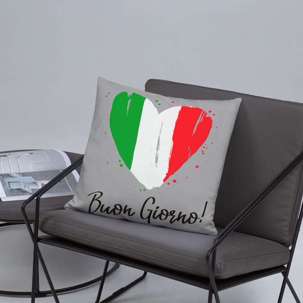 Coeur au couleur du drapeau Italien - Coussin imprimé bongiorno - Ici & Là - T-shirts & Souvenirs de chez toi