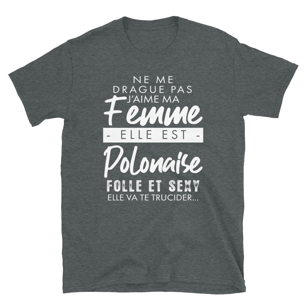 T-shirt Pologne gris foncé chiné dos - Ne me drague pas