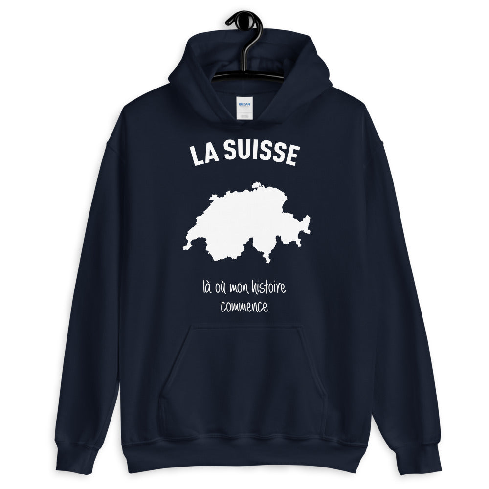 Sweatshirt Suisse bleu marine - Mon histoire commence avec fierté