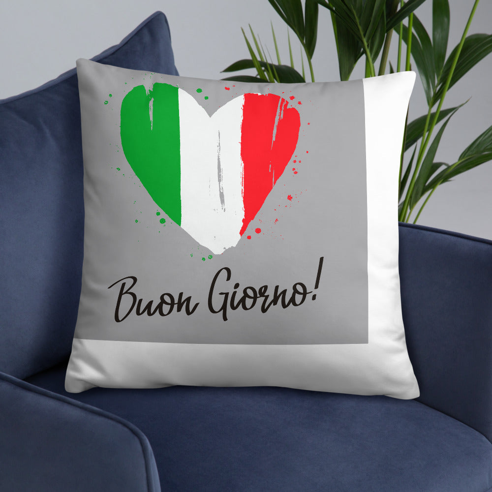 Coeur au couleur du drapeau Italien - Coussin imprimé bongiorno - Ici & Là - T-shirts & Souvenirs de chez toi