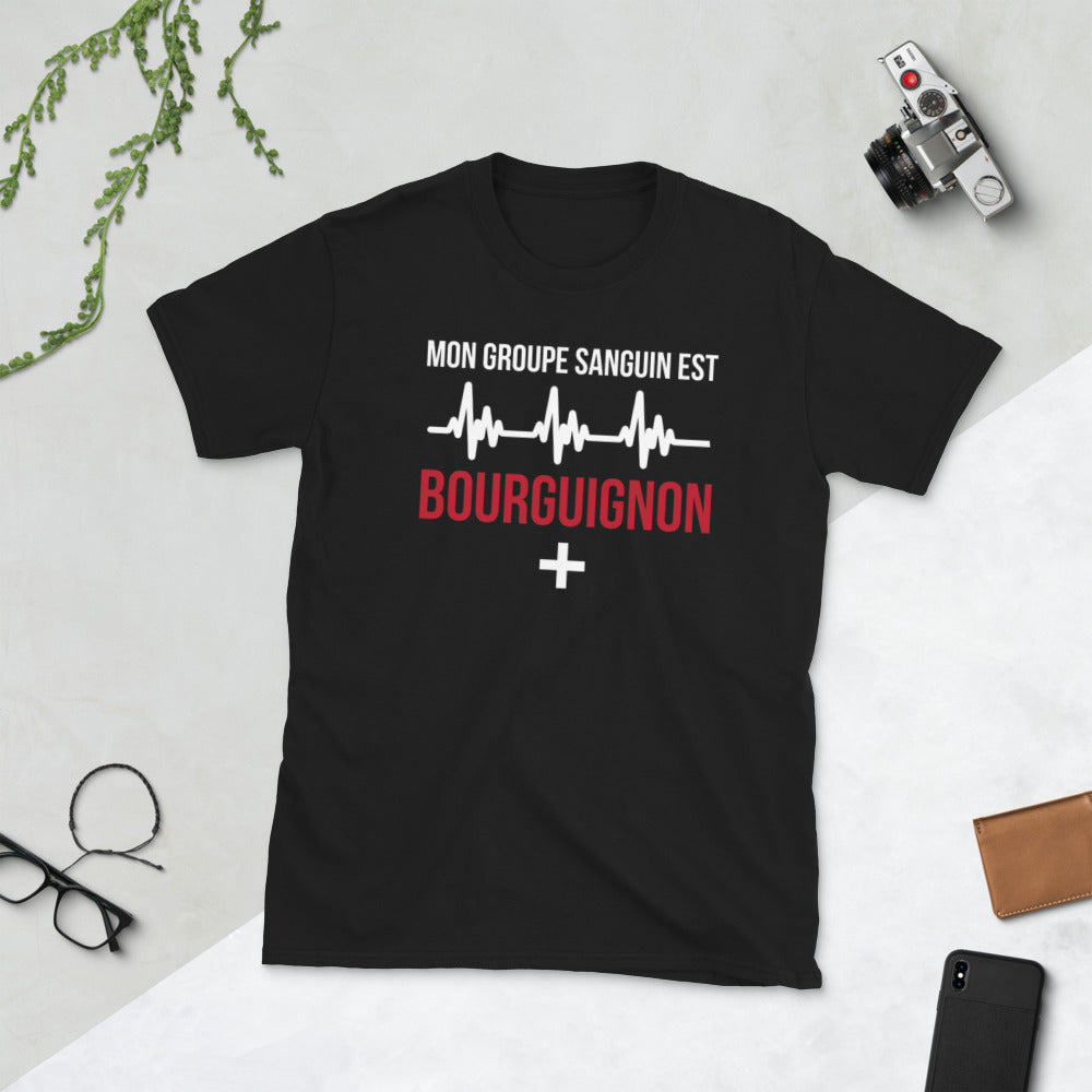 T-shirt Bourgogne gris foncé chiné - Mon groupe sanguin est Bourguignon Plus +