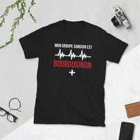 Thumbnail for T-shirt Bourgogne gris foncé chiné - Mon groupe sanguin est Bourguignon Plus +