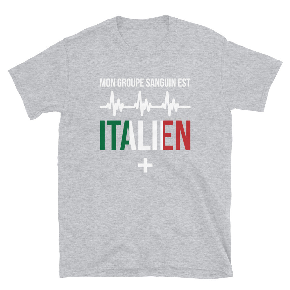 T-shirt Italie gris foncé chiné dos - Mon groupe sanguin : Italien plus