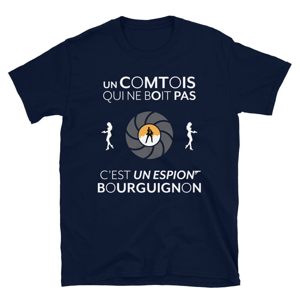 T-shirt Franc-Comté bleu marine - Le Franc-comtois qui ne boit pas c'est un espion