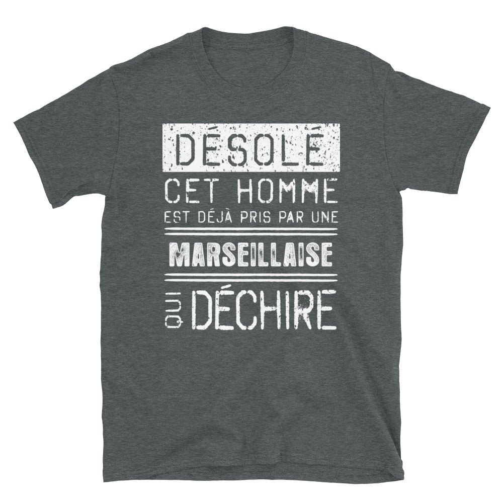 T-shirt Marseille bleu marine - Désolé ce mec est pris par une fille