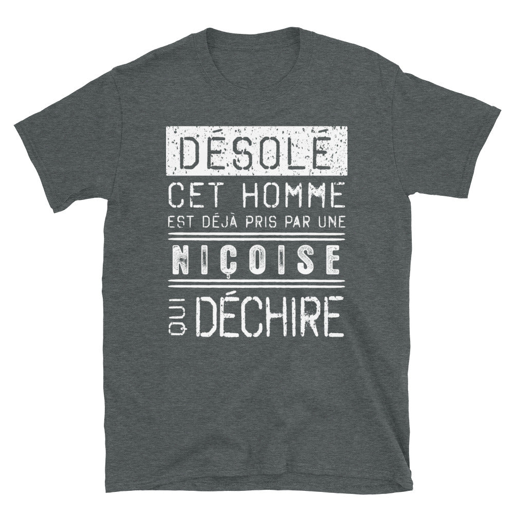 T-shirt Nice bleu marine - Désolé ce mec est pris par une fille qui déchire