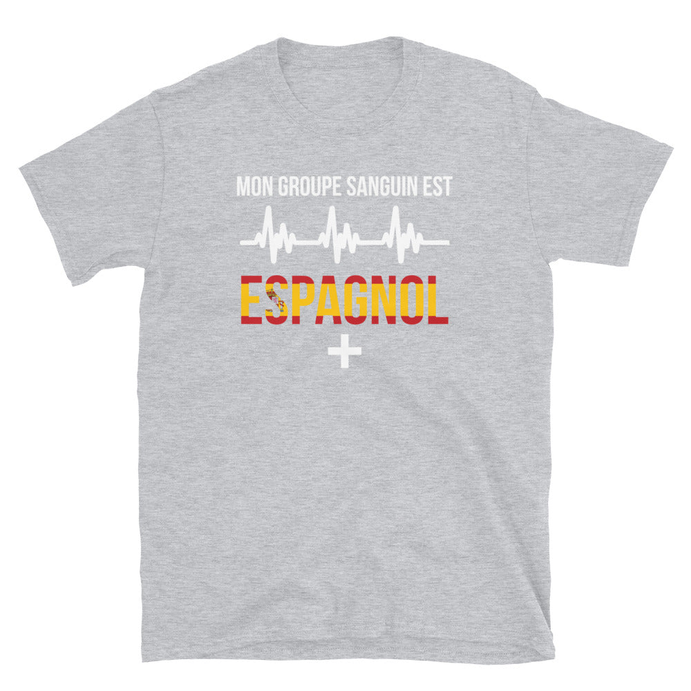 T-shirt Espagne gris foncé chiné dos - Groupe sanguin avec humour