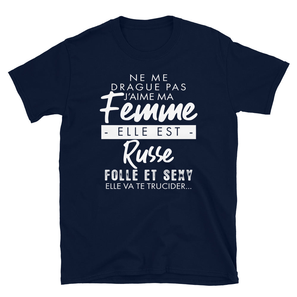 T-shirt Russe gris foncé chiné - Ne me drague pas ma femme est Russe