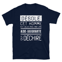 Thumbnail for T-shirt humour Aide-soignante bleu marine dos - Mec pris par une Aide-soignante Désolé