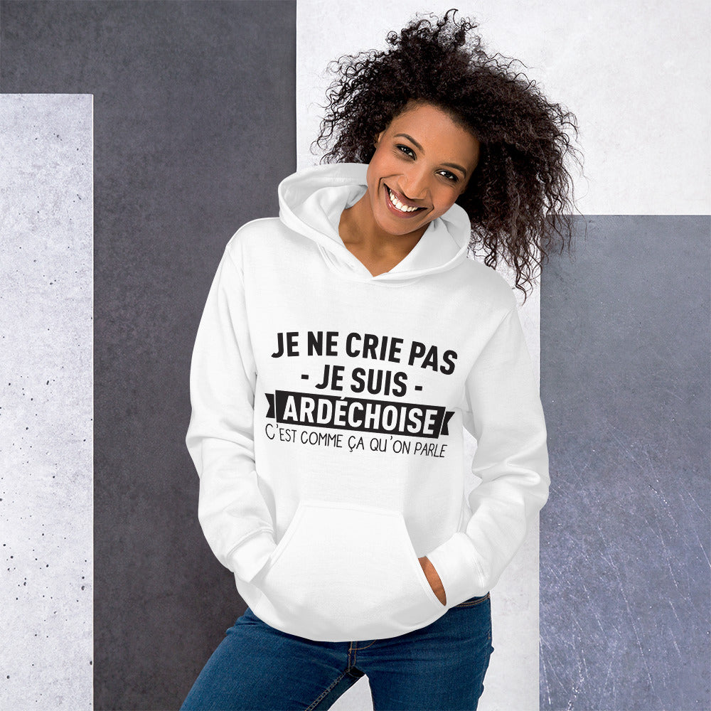Sweatshirt Ardéchois blanc dos - Je ne crie pas, je suis Ardéchoise