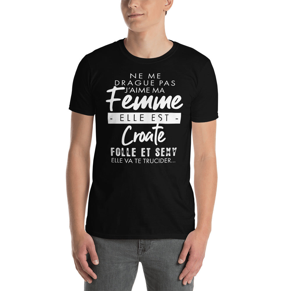 T-shirt Croate noir dos - Ne me drague pas ma femme est Croate