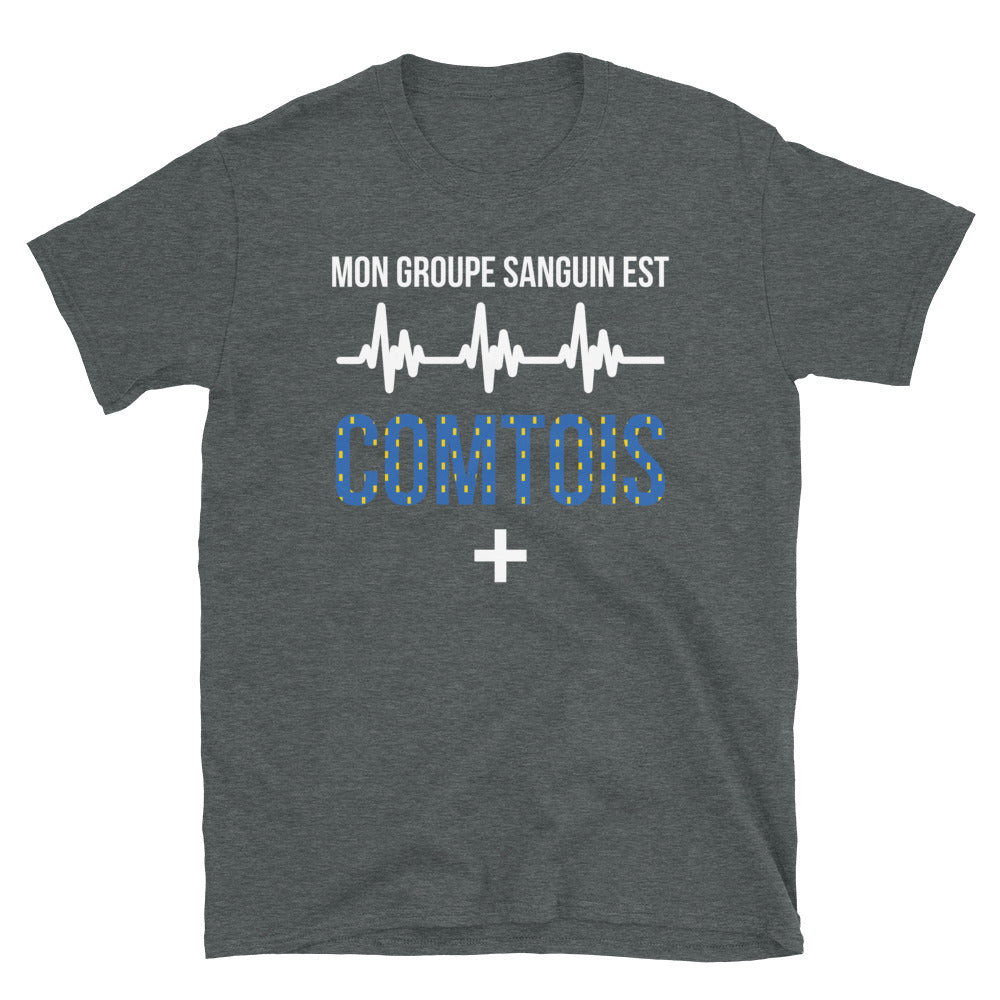 T-shirt Franche-Comté gris foncé chiné - Fierté du groupe sanguin comtois