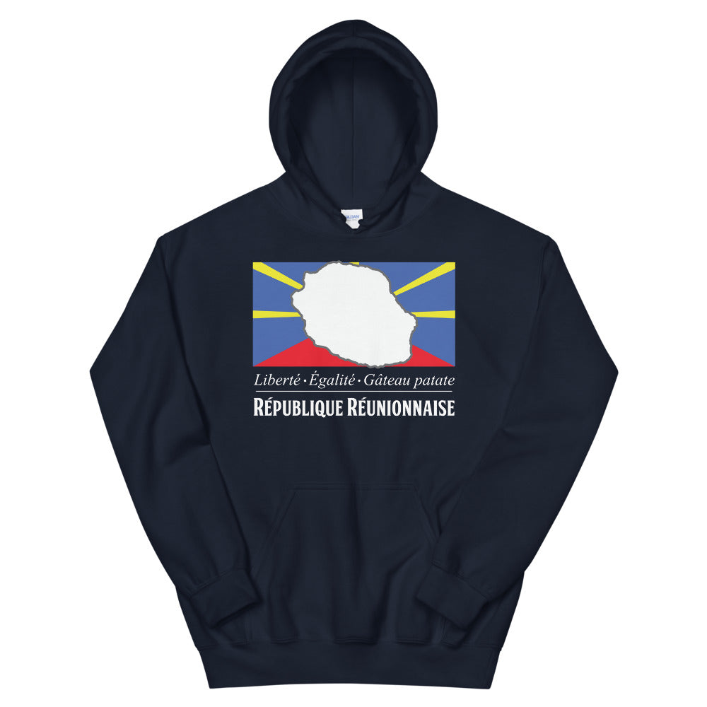 Sweat à capuche Réunion bleu marine - Gâteau patate humoristique