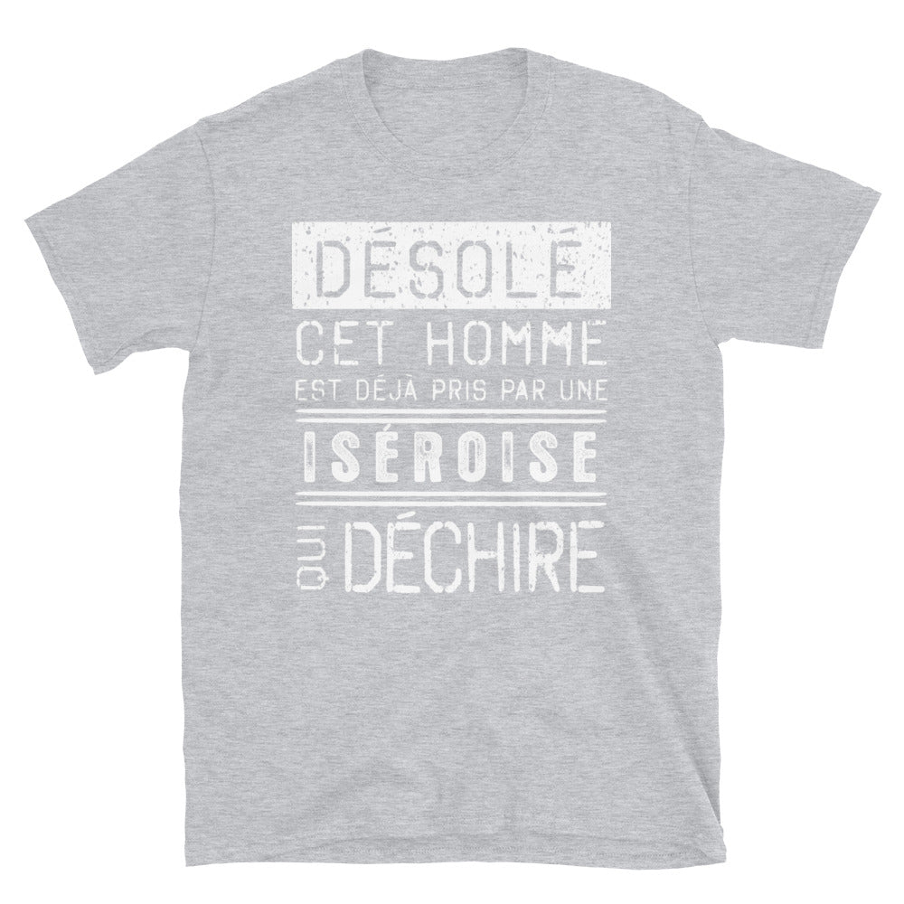 T-shirt Iseroise bleu marine dos - Désolé, ce mec est pris par une fille qui déchire