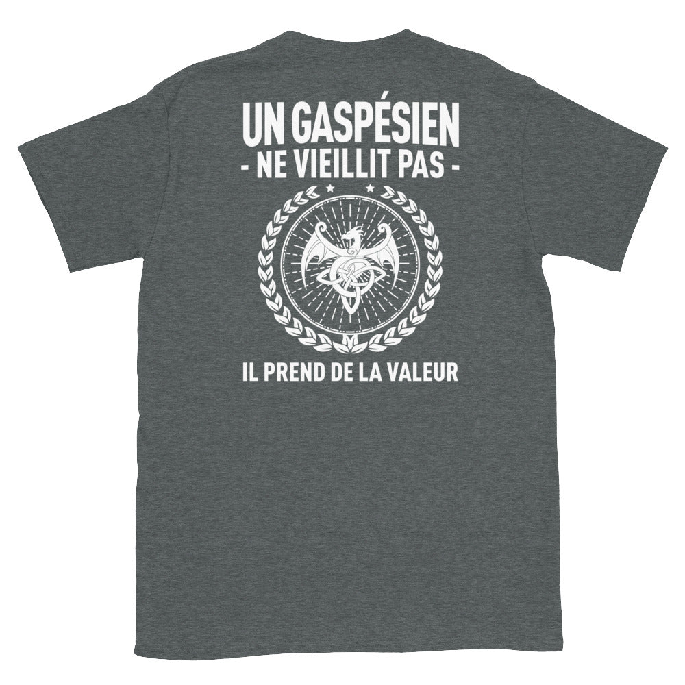 T-shirt Gaspésien gris sport dos - Fierté et humour local