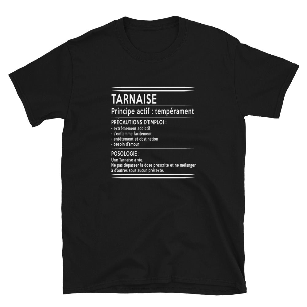 T-shirt Tarnaise gris foncé dos - texte humoristique sur la posologie