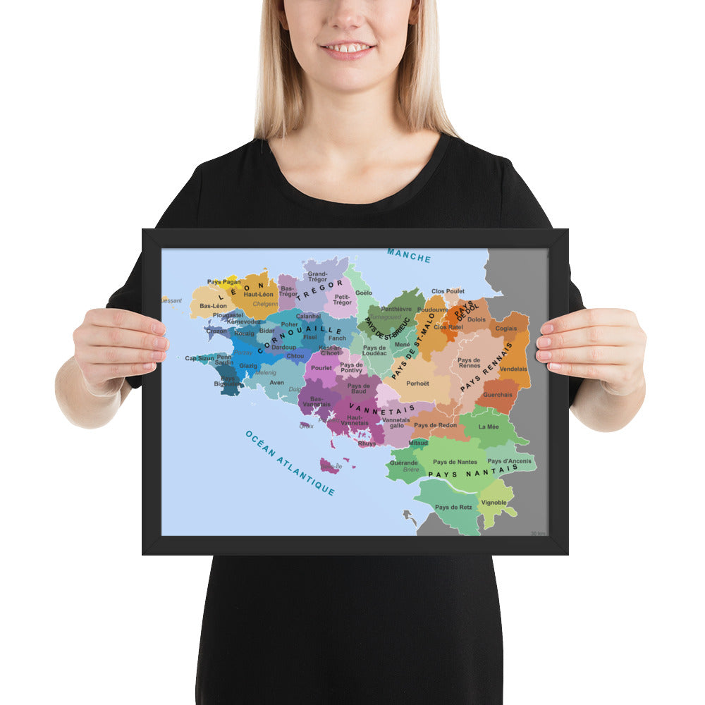 Poster Bretagne papier mat - 9 pays de Bretagne encadré