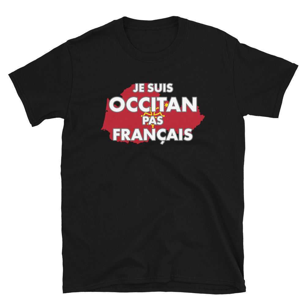 T-shirt Occitan noir - Occitan pas Français avec drapeau