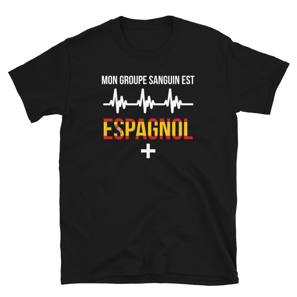 T-shirt Espagne noir - Groupe sanguin avec humour