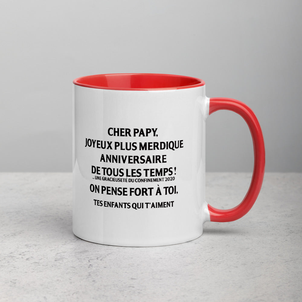 Mug anniversaire rouge dos - Papy Joyeux plus merdique