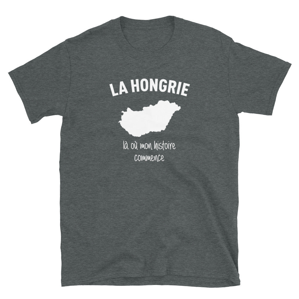 T-shirt Hongrie gris foncé chiné - Mon histoire commence avec fierté