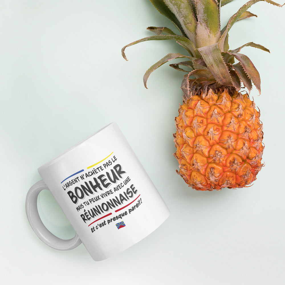 Bonheur & réunionnaise - Mug Blanc brillant - Ici & Là - T-shirts & Souvenirs de chez toi