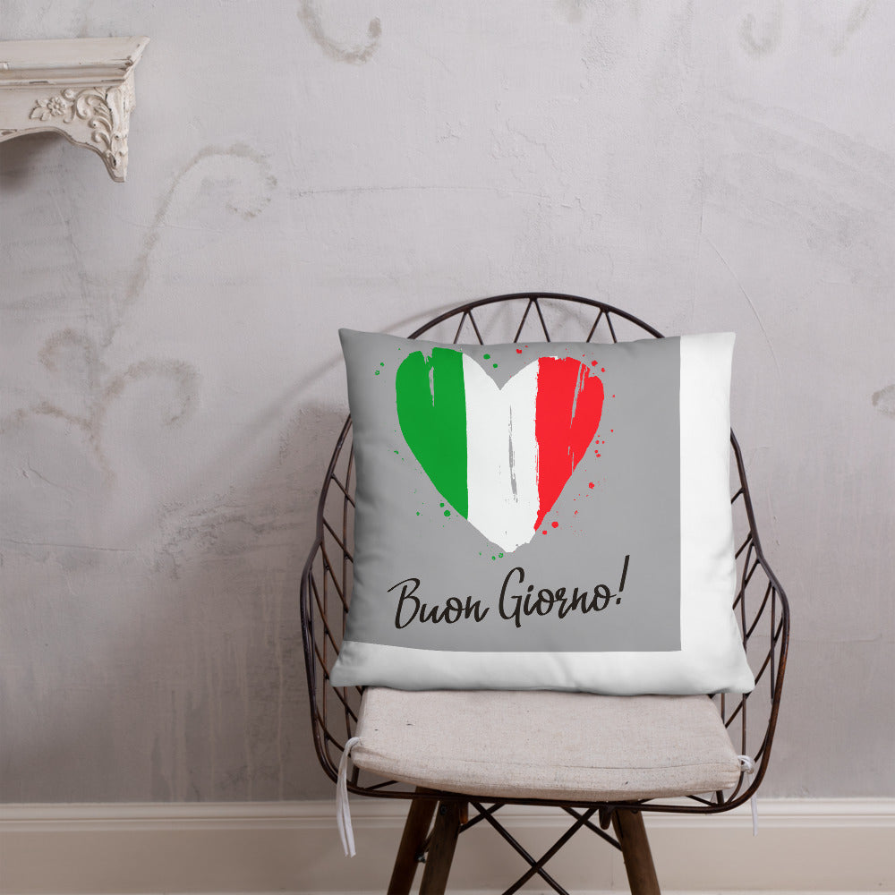 Coeur au couleur du drapeau Italien - Coussin imprimé bongiorno - Ici & Là - T-shirts & Souvenirs de chez toi