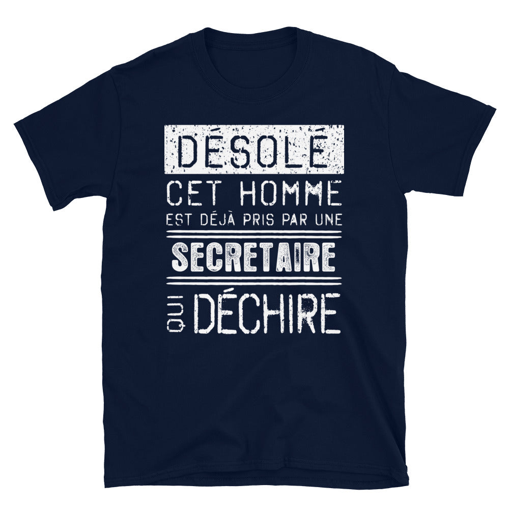 T-shirt humour noir dos - Désolé ce mec est pris par une fille qui déchire
