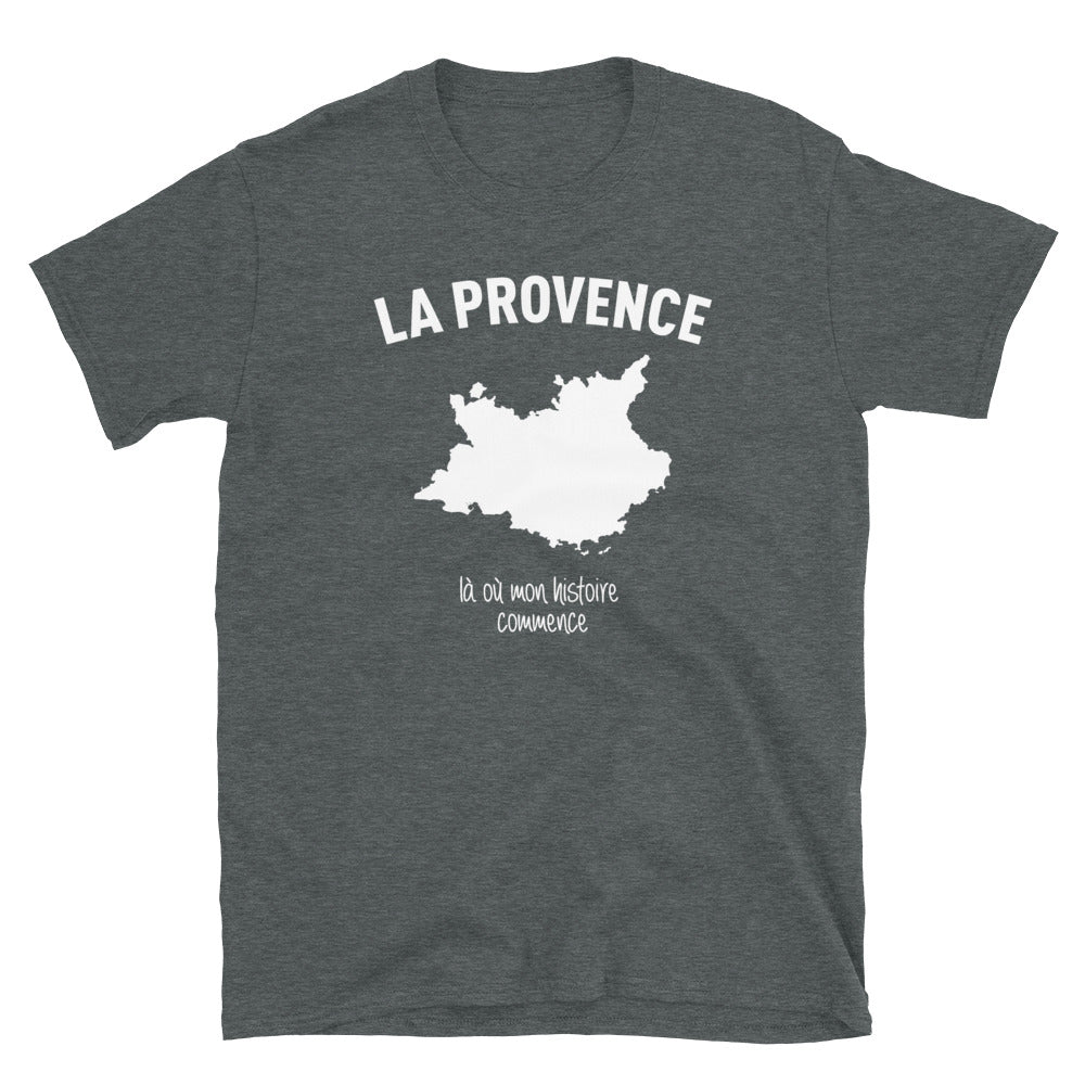 T-shirt Provence gris foncé chiné dos - Mon histoire commence avec humour