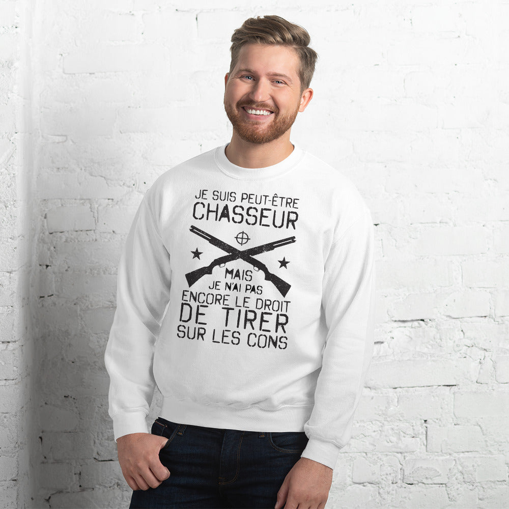 Sweatshirt Chasseurs blanc dos - texte humoristique sur les chasseurs
