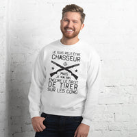 Thumbnail for Sweatshirt Chasseurs blanc dos - texte humoristique sur les chasseurs