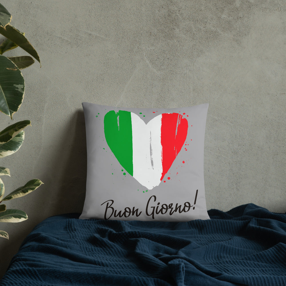 Coeur au couleur du drapeau Italien - Coussin imprimé bongiorno - Ici & Là - T-shirts & Souvenirs de chez toi