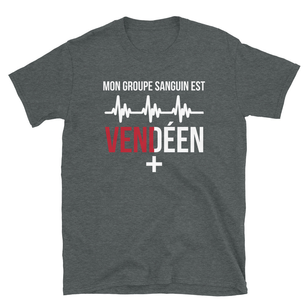 T-shirt Vendée bleu marine dos - Mon groupe sanguin est Vendéen Plus +