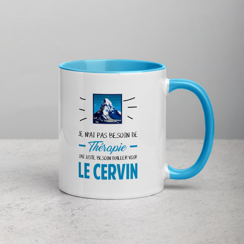 Thérapie Cervin - Matterhorn - Valais - Mug Couleur intérieure bleu - Ici & Là - T-shirts & Souvenirs de chez toi