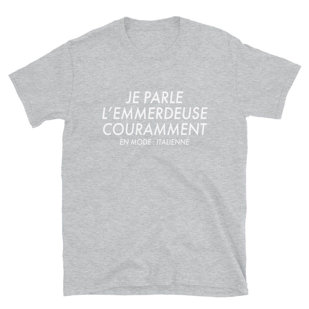 T-shirt Italie bleu marine dos - Je parle l'emmerdeuse en mode Italienne