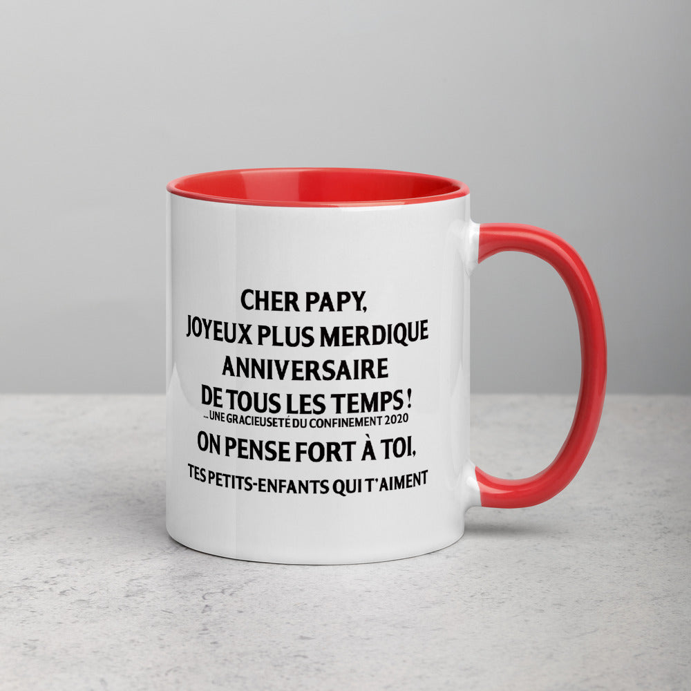 Mug anniversaire grand-père rouge dos - Papy Joyeux et humour