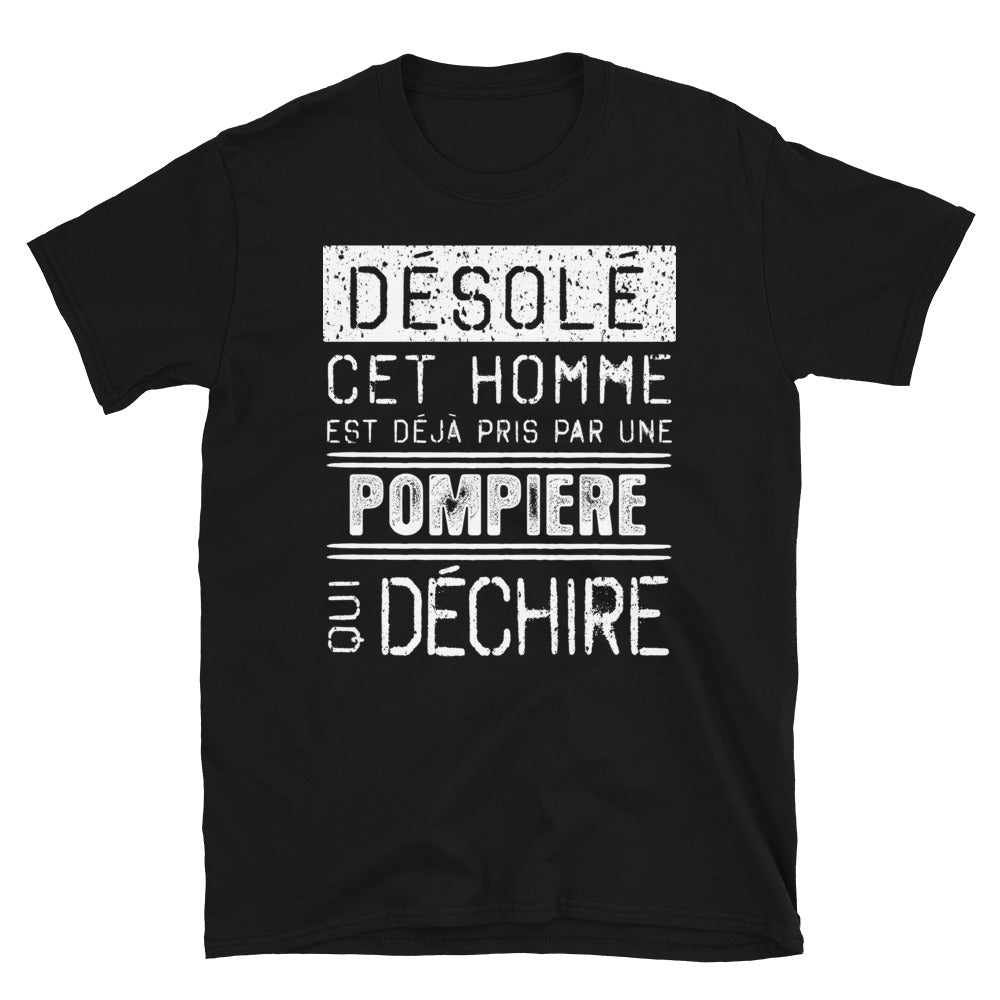 T-shirt humour noir - Désolé ce mec est pris par une fille qui déchire