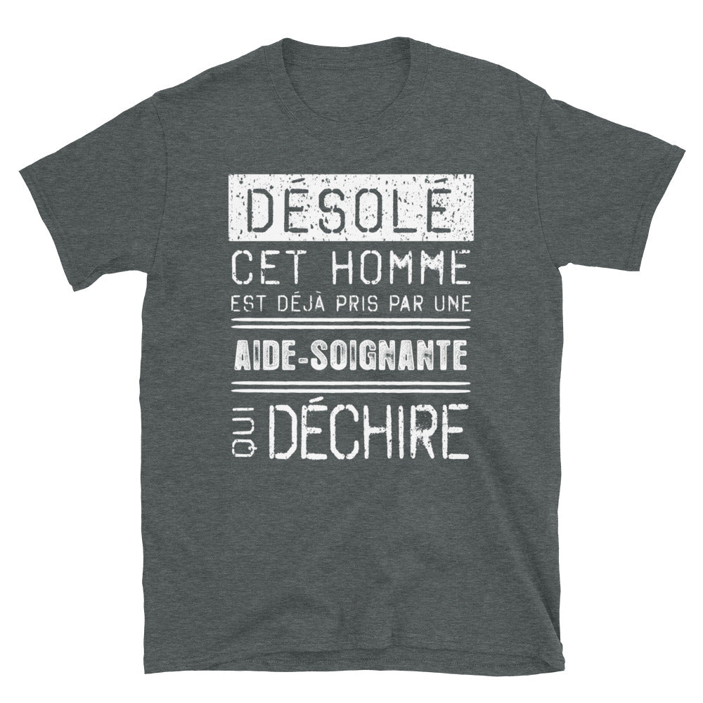 T-shirt humour Aide-soignante gris foncé - Mec pris par une Aide-soignante Désolé