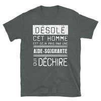 Thumbnail for T-shirt humour Aide-soignante gris foncé - Mec pris par une Aide-soignante Désolé