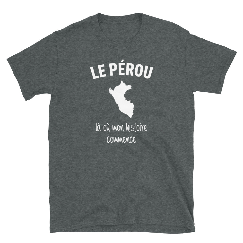 T-shirt Pérou gris foncé chiné dos - Mon histoire commence avec fierté