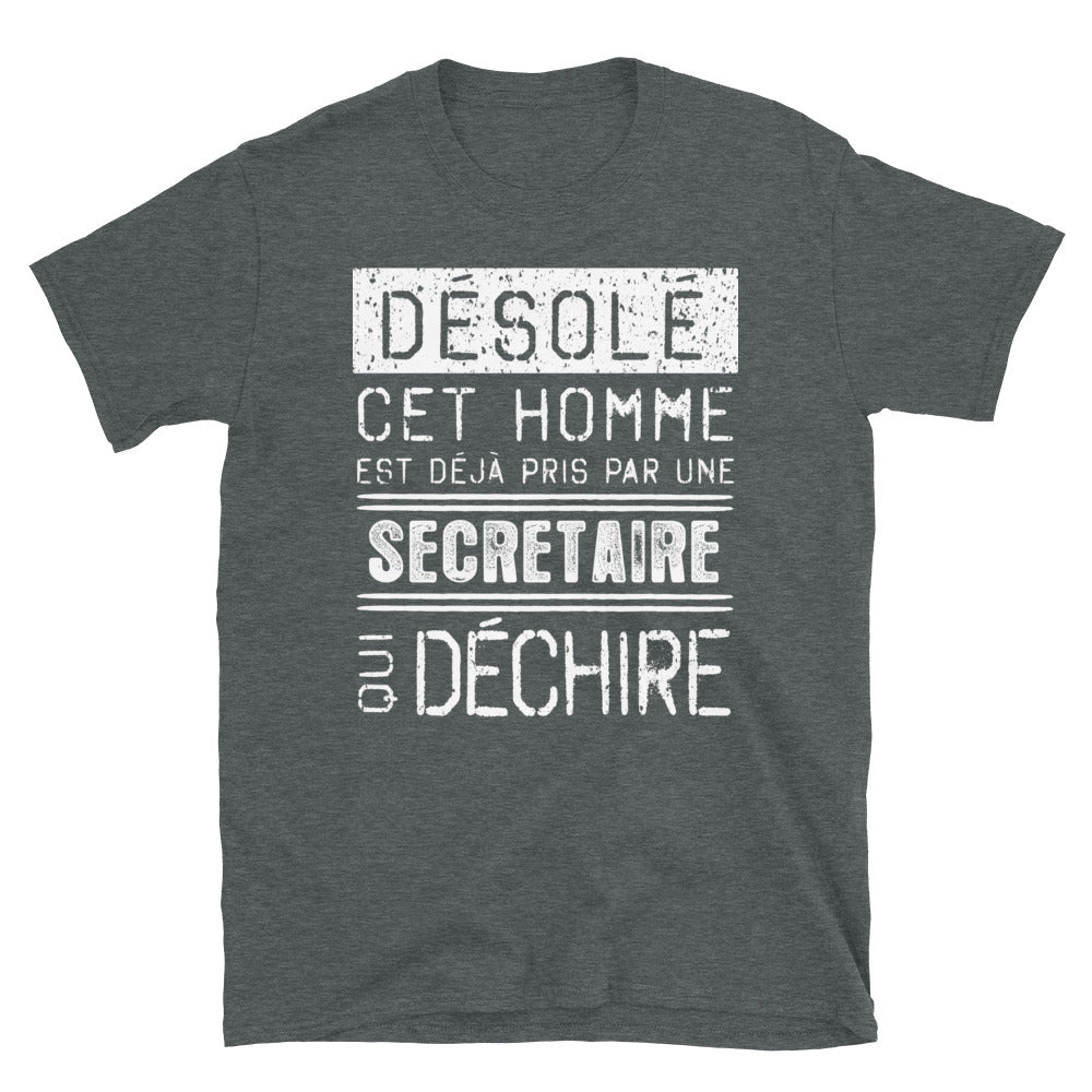 T-shirt humour bleu marine - Désolé ce mec est pris par une fille qui déchire