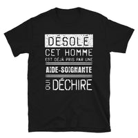 Thumbnail for T-shirt humour Aide-soignante noir - Mec pris par une Aide-soignante Désolé