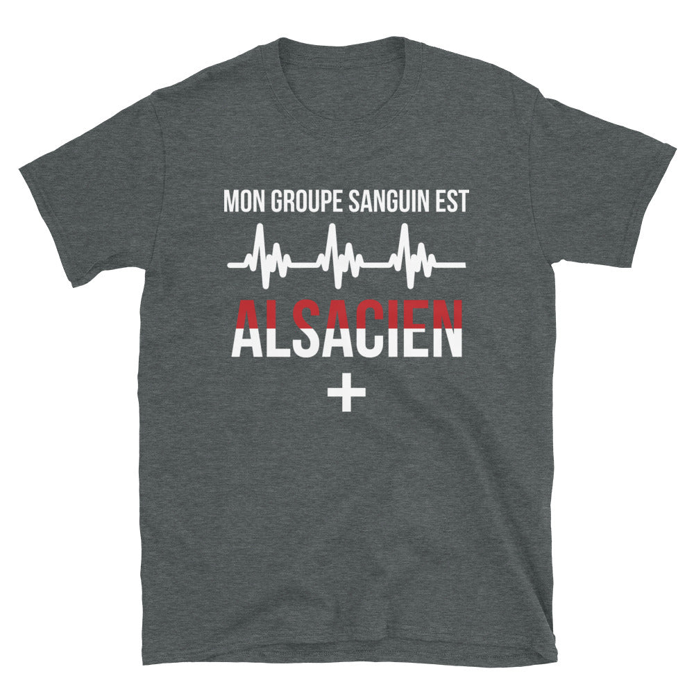 T-shirt Alsacien gris foncé chiné - Groupe sanguin humoristique