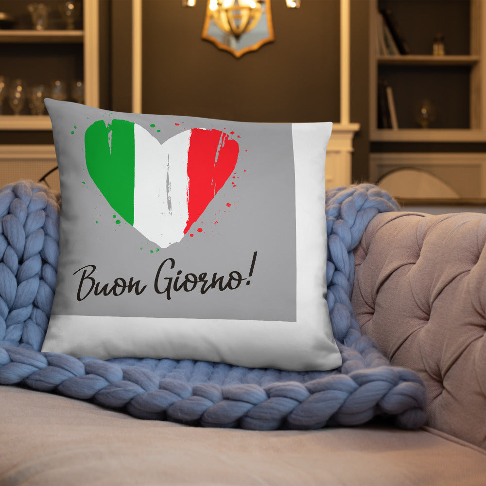 Coeur au couleur du drapeau Italien - Coussin imprimé bongiorno - Ici & Là - T-shirts & Souvenirs de chez toi