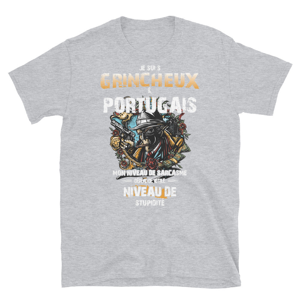 T-shirt Portugal gris foncé chiné - Je suis grincheux et portugais