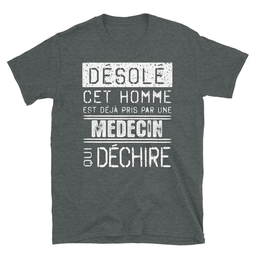 T-shirt humour bleu marine - Désolé ce mec est pris par une fille