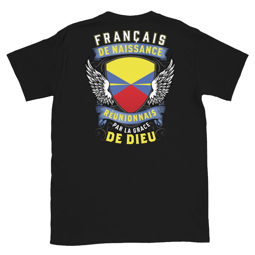 T-shirt Réunion noir - texte humoristique sur les origines
